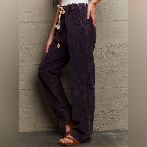 SALE POL Leap Of Faith High Waisted Corduroy Straight Leg Pants in Midnight Navy - Picture 4 of 5